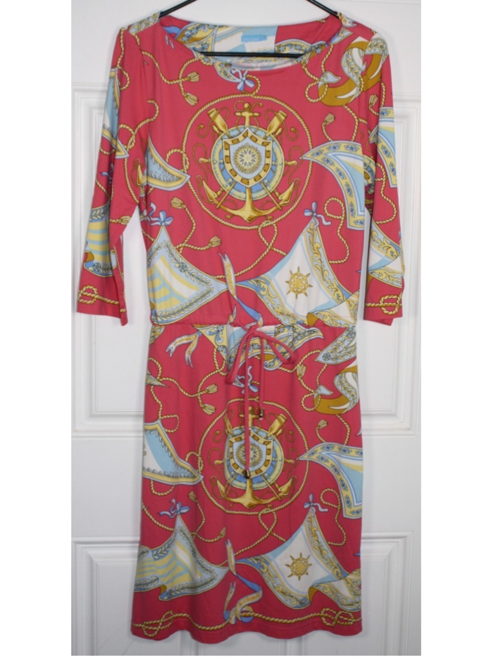J. McLaughlin Marianne Catalina Cloth Dress Pink Nautical Anchor Print Size L